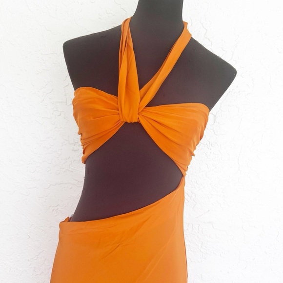 Reformation Vivi Maxi Silk Cut Out Dress in Citrus Orange Womens Size 4 - Picture 9 of 12